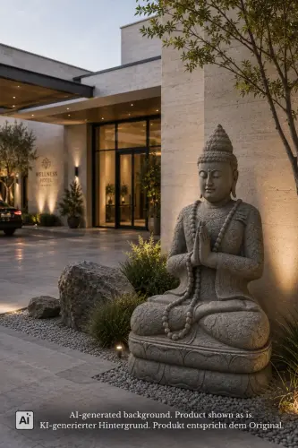 Product image of the product “Seated Buddha in Namaste Pose with Floral Pattern Robe, 120 cm Height, Natural Stone ”